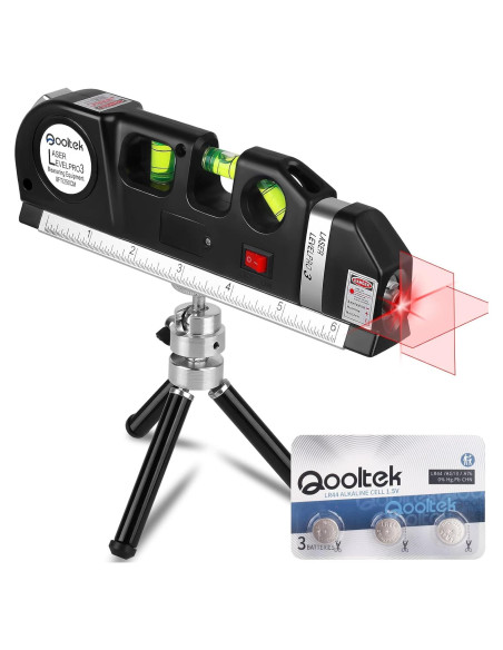 Nivel Láser Qooltek Multifuncional con Trípode y Cinta Métrica 2.44m Nivel Láser Qooltek Multifuncional con Trípode y Cinta Métrica 2.44m