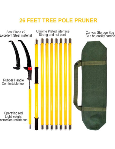 Podadora de Árboles Murezuer 9 Poste Manual 30 Pies Amarillo
