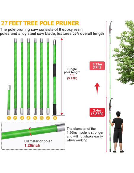 Podadora de Poste Extendible Likeem 8.23m con Hoja de Acero Podadora de Poste Extendible Likeem 8.23m con Hoja de Acero