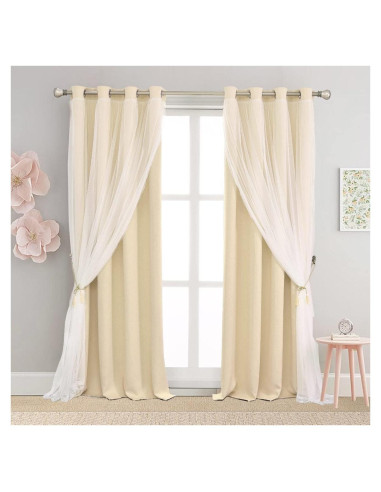 Cortinas Beige Blackout y Sheer SOFJAGETQ 2 Pcs 54"