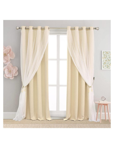 Cortinas Beige Blackout y Sheer SOFJAGETQ 2 Pcs 54" Cortinas Beige Blackout y Sheer SOFJAGETQ 2 Pcs 54"