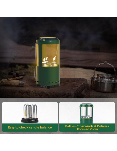 Soporte de Linterna para Velas Reales YOBME Verde - Resistente al Viento Soporte de Linterna para Velas Reales YOBME Verde - Resistente al Viento