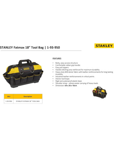 Bolsa de Herramientas Stanley FatMax 46 cm, 600 Denier, Negro/Amarillo