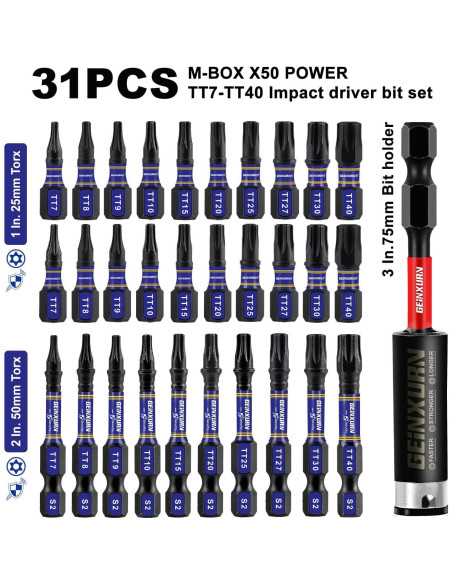 Juego de Puntas Torx de Seguridad 31 Piezas GEINXURN S2 Juego de Puntas Torx de Seguridad 31 Piezas GEINXURN S2