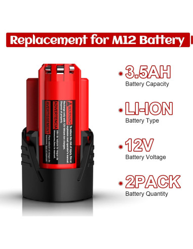 Paquete de 2 Baterías de Reemplazo M12 3.5Ah Milwaukee