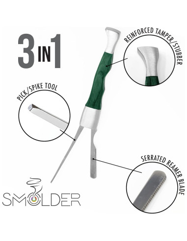 Herramienta 3 en 1 para Pipa de Tabaco Smolder - Palisandro y Acero Inoxidable