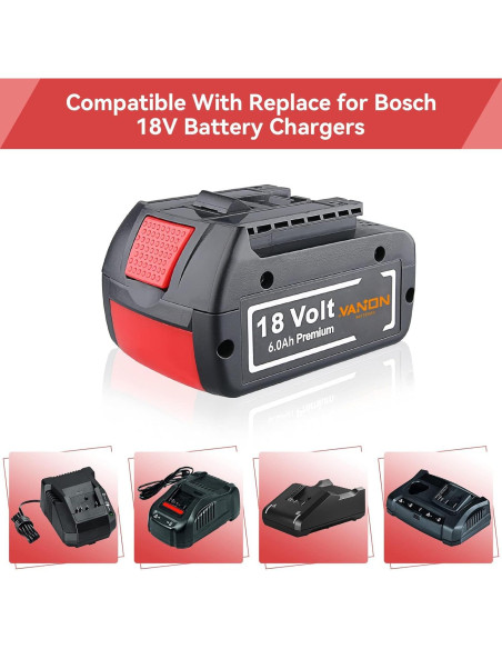 VANON Baterías de Reemplazo 18V 6000mAh para Bosch BAT609 VANON Baterías de Reemplazo 18V 6000mAh para Bosch BAT609