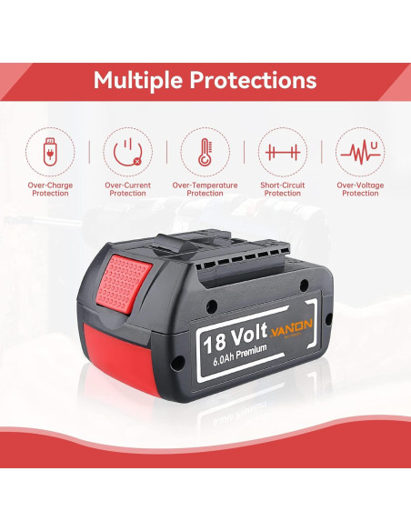 VANON Baterías de Reemplazo 18V 6000mAh para Bosch BAT609 VANON Baterías de Reemplazo 18V 6000mAh para Bosch BAT609