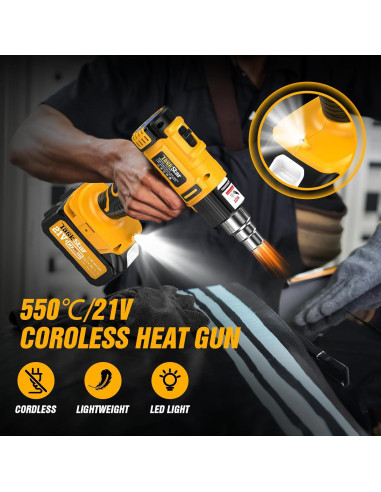Pistola de Calor Inalámbrica TaskStar 21V 4.0Ah LCD 6 Boquillas