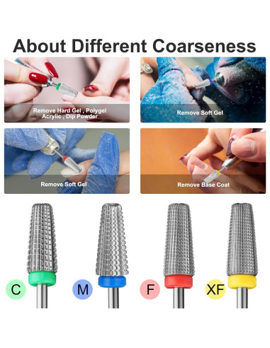 Brocas para Uñas 5 en 1 Carburo Tungsteno Grueso Plata