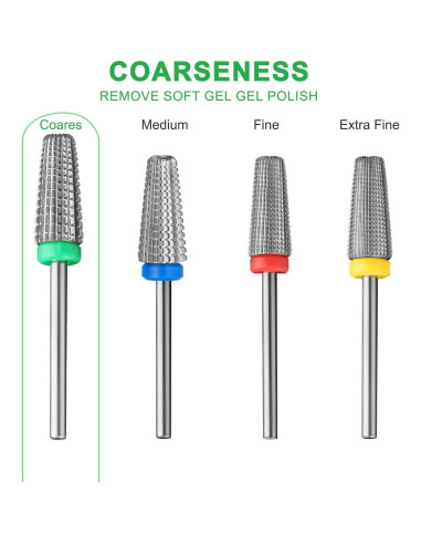 Brocas para Uñas 5 en 1 Carburo Tungsteno Grueso Plata
