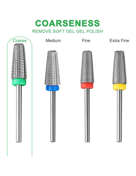 Brocas para Uñas 5 en 1 Carburo Tungsteno Grueso Plata Brocas para Uñas 5 en 1 Carburo Tungsteno Grueso Plata