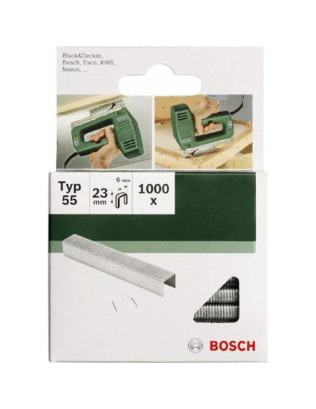 Grapas de Corona Estrecha Bosch Tipo 55 - 1000 Unidades 19 mm Grapas de Corona Estrecha Bosch Tipo 55 - 1000 Unidades 19 mm