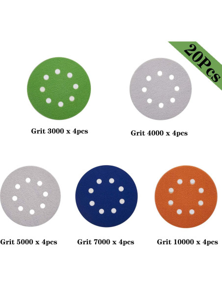 20 Discos de Lija 5" CKFCXC 3000-10000 Granos Húmedo/Seco 20 Discos de Lija 5" CKFCXC 3000-10000 Granos Húmedo/Seco