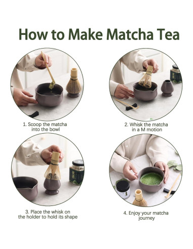 Juego de Té Japonés Ochcahser 4 Piezas Beige Cerámica Matcha