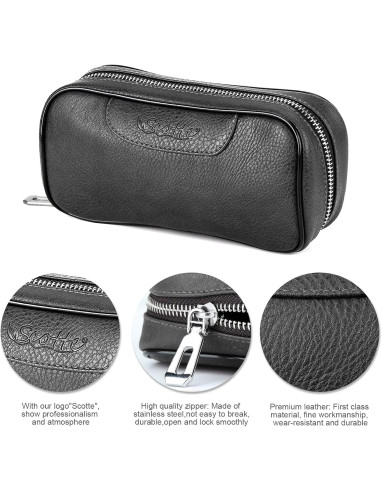 Funda de Cuero PU Scotte para 2 Pipás de Tabaco y Accesorios