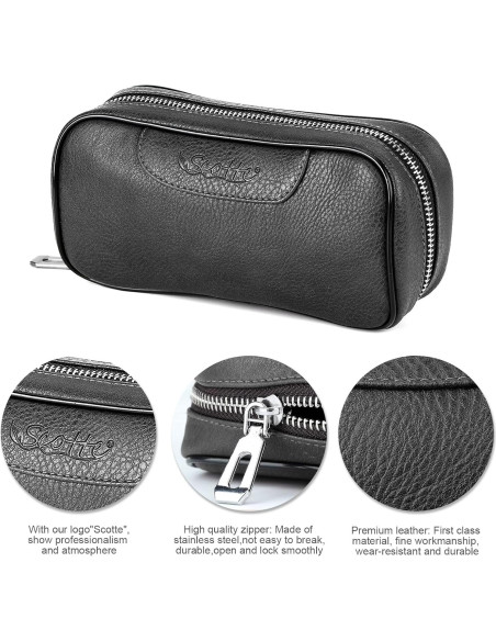 Funda de Cuero PU Scotte para 2 Pipás de Tabaco y Accesorios Funda de Cuero PU Scotte para 2 Pipás de Tabaco y Accesorios