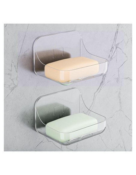Plato de Jabón Acrílico Transparente FEPTUASE 2 Pcs Autodrenante Plato de Jabón Acrílico Transparente FEPTUASE 2 Pcs Autodrenante