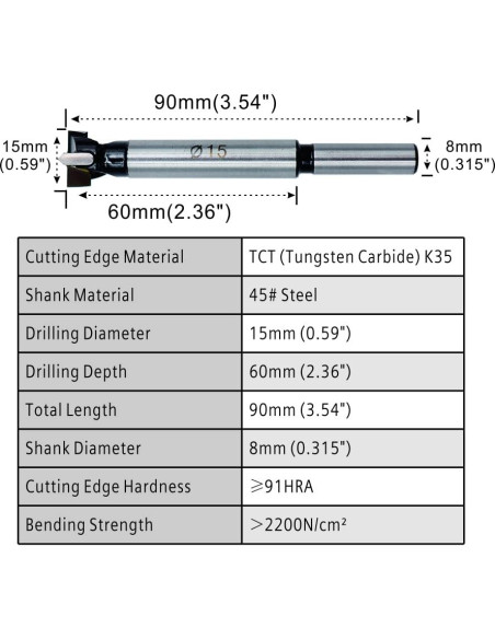 Broca Forstner 15mm STORMCUBE Carburo de Tungsteno 90mm Broca Forstner 15mm STORMCUBE Carburo de Tungsteno 90mm