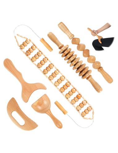 Kit de Masaje de Madera 6 en 1 KintKita - Drenaje Linfático y Anti-Celulitis