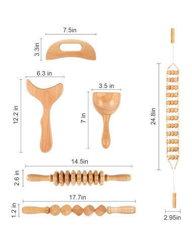 Kit de Masaje de Madera 6 en 1 KintKita - Drenaje Linfático y Anti-Celulitis