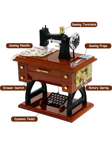 Caja de Música Vintage Toparad Máquina de Coser 16cm