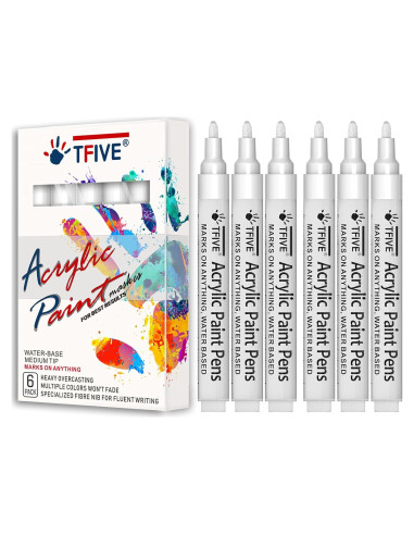 Marcadores de Pintura Acrílica Blanca TFIVE - Paquete de 6