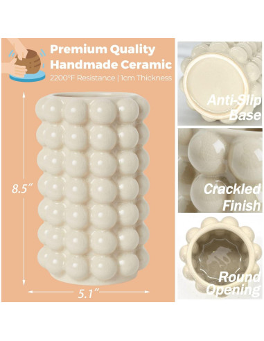 Jarrón Burbuja Cerámica Beige 21.6cm Decoración Moderna