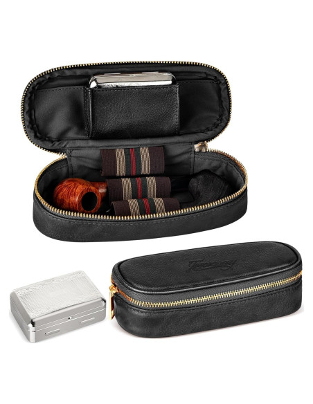 Funda de Cuero PU para 2 Pipás y Accesorios Tesonway - Negro Funda de Cuero PU para 2 Pipás y Accesorios Tesonway - Negro