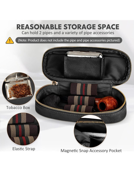 Funda de Cuero PU para 2 Pipás y Accesorios Tesonway - Negro Funda de Cuero PU para 2 Pipás y Accesorios Tesonway - Negro