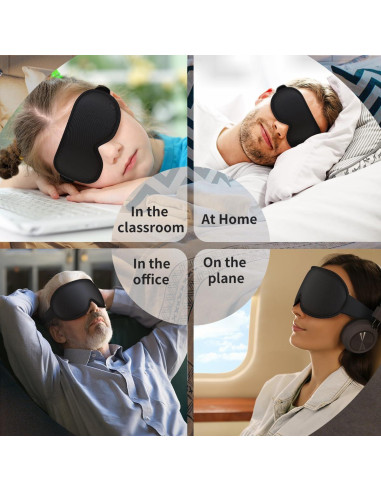 Máscara de Ojos Easysleep 3D Contorneada Negra - Bloqueo Total de Luz