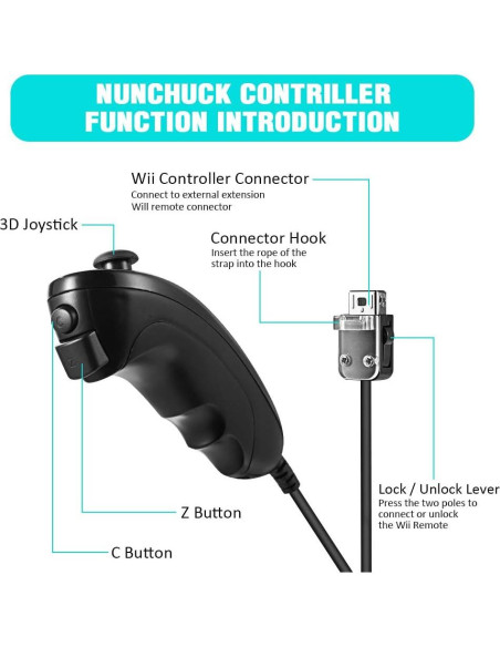 Controladores Nunchuk KIWITATA para Wii y Wii U - 2 Pack Negro Controladores Nunchuk KIWITATA para Wii y Wii U - 2 Pack Negro