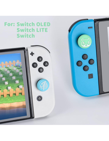 Tapas de Joystick DLseego Animal Crossing para Switch OLED/Lite - Silicona Azul y Verde