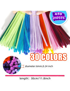 Limpiapipas URADIART 450 pcs 30 Colores Chenille 6mm x 30.48 cm 2