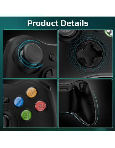 Controlador Inalámbrico ISHAKO para Xbox 360 y PC Negro