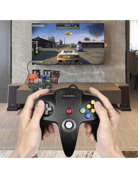 Controlador N64 Kiwitatá Negro con Cable y Vibración Controlador N64 Kiwitatá Negro con Cable y Vibración