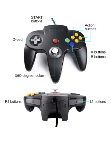 Paquete 2 Controladores Clásicos N64 miadore + 2 Cables 1.8m