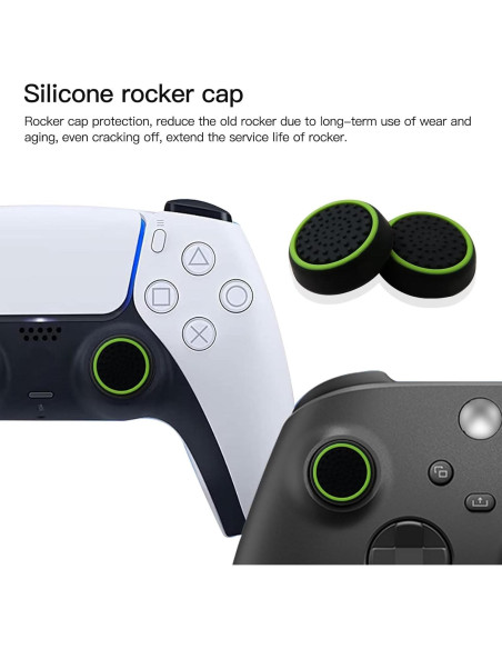Cubiertas de Joystick INGQI 10 Piezas Negro Verde Xbox PS Cubiertas de Joystick INGQI 10 Piezas Negro Verde Xbox PS