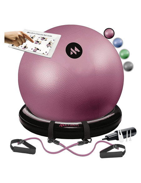 Silla de Pelota de Ejercicio Millenti 65cm Rosa con Bandas Silla de Pelota de Ejercicio Millenti 65cm Rosa con Bandas