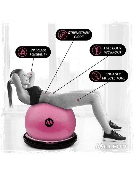 Silla de Pelota de Ejercicio Millenti 65cm Rosa con Bandas Silla de Pelota de Ejercicio Millenti 65cm Rosa con Bandas