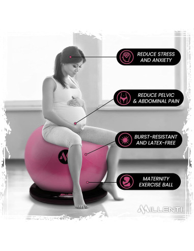 Silla de Pelota de Ejercicio Millenti 65cm Rosa con Bandas