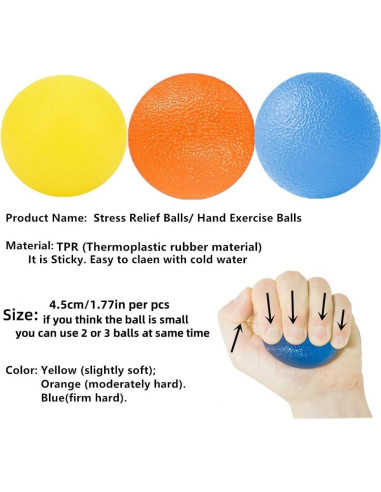 Set de 3 Pelotas Antiestrés FMELAH 4.5cm Resistencia Ajustable