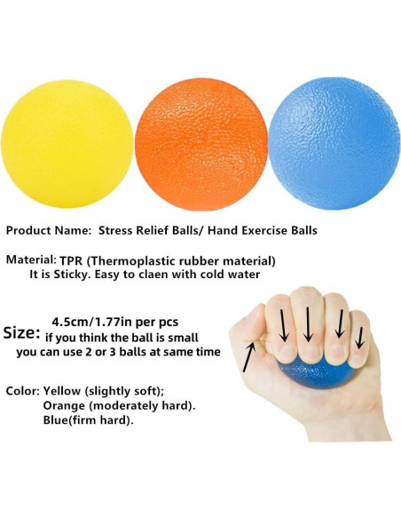Set de 3 Pelotas Antiestrés FMELAH 4.5cm Resistencia Ajustable Set de 3 Pelotas Antiestrés FMELAH 4.5cm Resistencia Ajustable