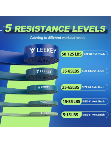 Bandas de Resistencia LEEKEY 5-125LBS para Ejercicio en Casa