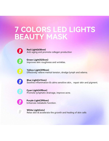 Máscara Facial LED Terapia de Luz Roja Duevie 7 Colores