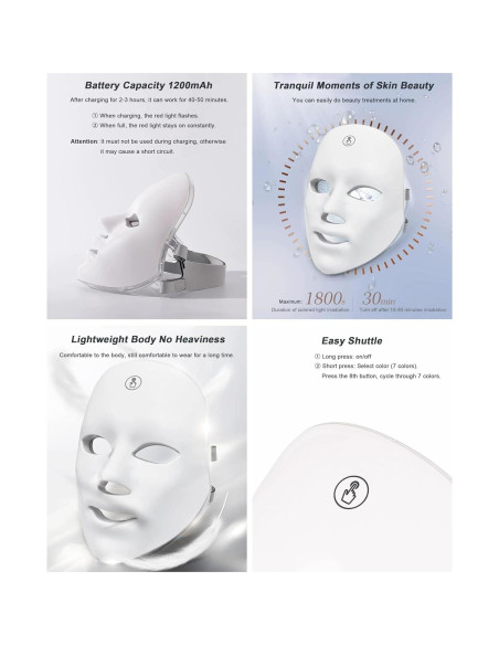 Máscara Facial LED BANEALLEY 7 Colores Cuidado Piel Inalámbrica Máscara Facial LED BANEALLEY 7 Colores Cuidado Piel Inalámbrica