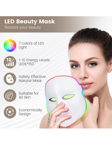 Máscara Facial de Luz LED 7 Colores - Cuidado de Piel