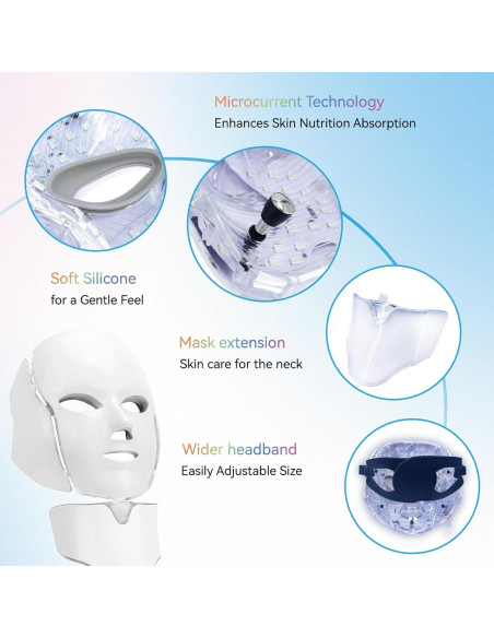 Máscara Facial LED Deloo 7 Colores Terapia Luz Ajustable Máscara Facial LED Deloo 7 Colores Terapia Luz Ajustable