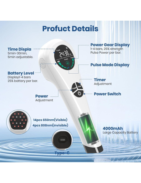 Terapia de Luz Roja Portátil CAREMORR 650nm 808nm Alivio Dolor Terapia de Luz Roja Portátil CAREMORR 650nm 808nm Alivio Dolor