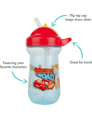 Vaso con Pajilla Disney Pixar Cars - Tapa Abatible 300ml